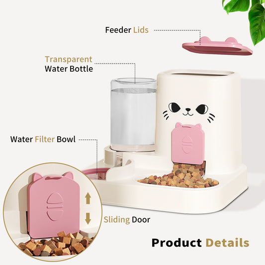 2-in-1 Automatic Cat Feeder And Water Dispenser - Dry Wet Separation, Cute Colored Face Feeder, Durable Plastic, Very Suitable For Indoor Pets To Drink Water And Healthy Diet, Cat Food And Water Dispe