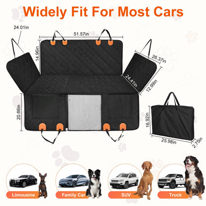 1Pc Dog Car Seat Cover For Back Seat Waterproof Oxford Cloth Seat Cover Hammock Non-Slip Scratchproof Back Seat Extender With Side Flap Mesh Window Storage Bag For Car SUV Truck