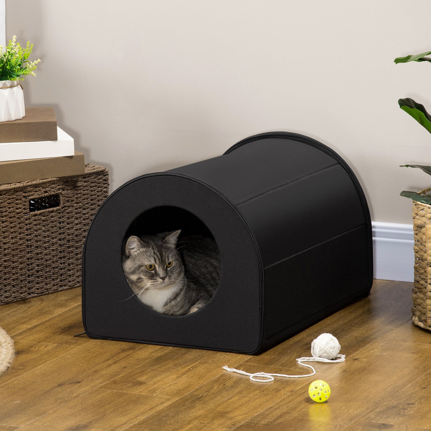 Winter Portable Heated Double Wide Water-Resistant Indoor Outdoor Cat Houses For Multiple Cats - Black