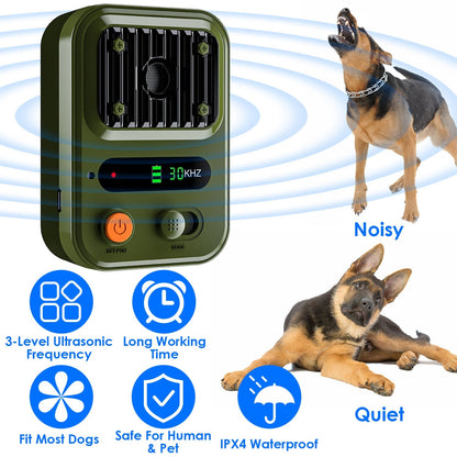 Black-Green Color Options -- 1Pc Ultrasonic Anti-Barking Device Rechargeable Auto Dog Bark Control Deterrent Box Training Device IPX4 Waterproof With 3 Frequency Max 32.8Feet Sensing Distance For Most