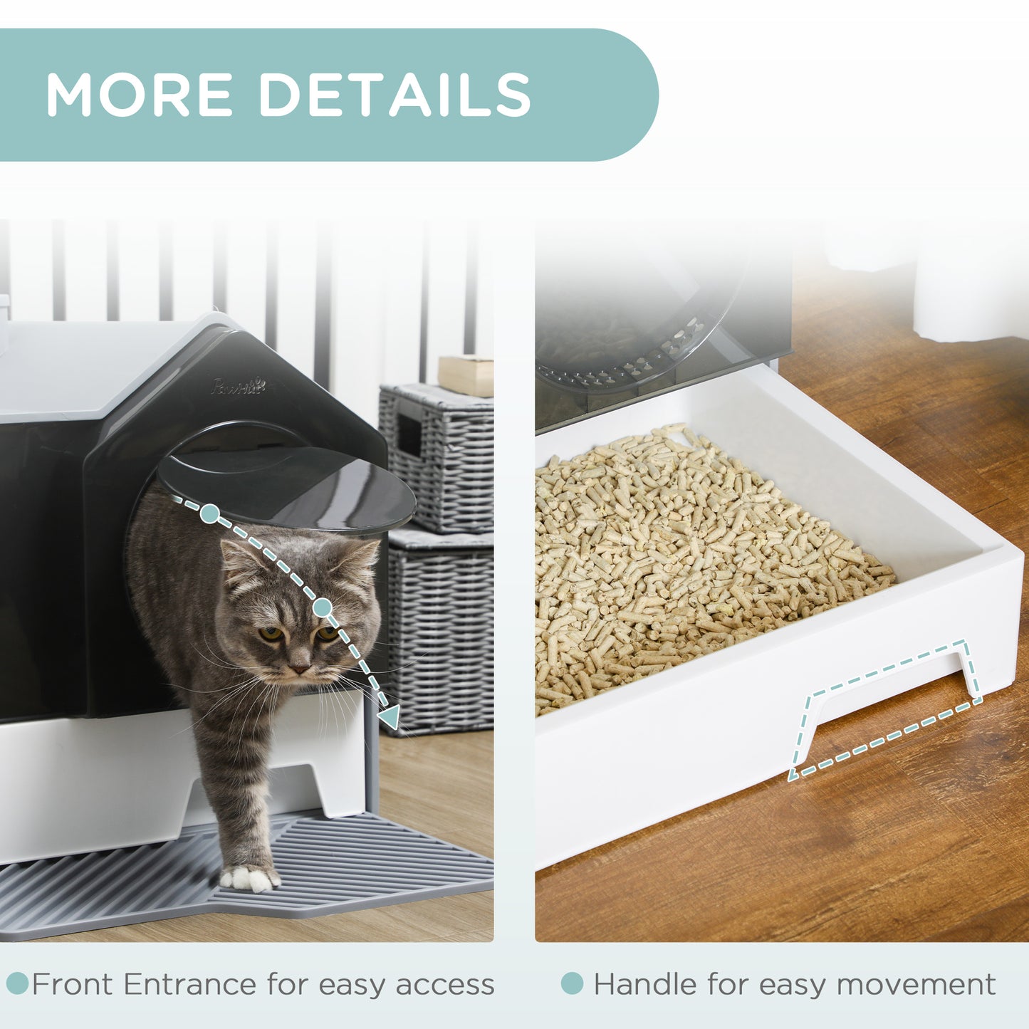 Hooded Cat Litter Box w/ Litter Mat, Litter Particle Catching, Gray