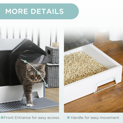 Hooded Cat Litter Box w/ Litter Mat, Litter Particle Catching, Gray