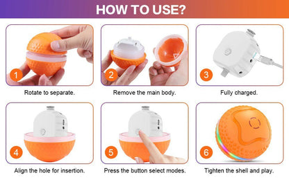 Interactive Dog Toys Ball, Automatic Rolling Toy, Lively Pet Ball For Medium ,Large Dogs To Relieve Boredom, Activated Automatic Motion Dog Balls Toy With LED Flash, USB Rechargeable Orange Purple