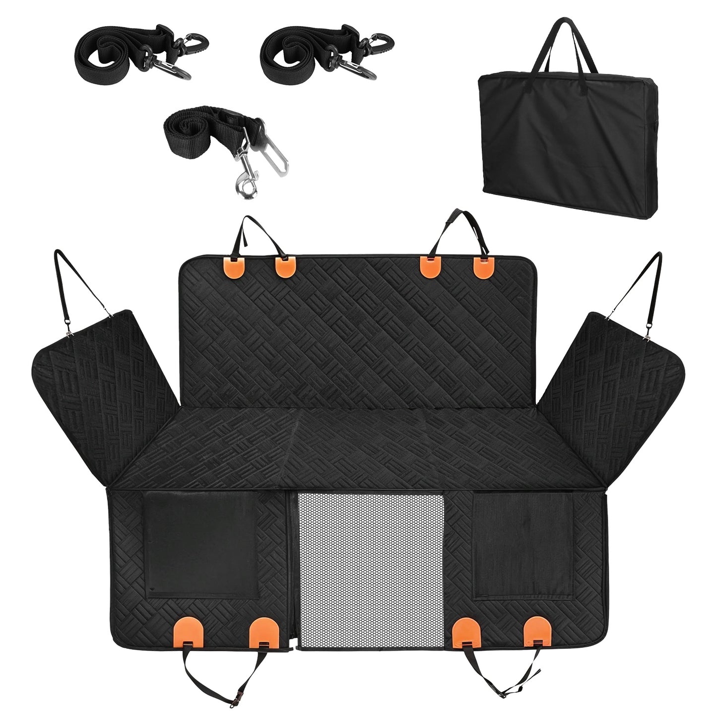 1Pc Dog Car Seat Cover For Back Seat Waterproof Oxford Cloth Seat Cover Hammock Non-Slip Scratchproof Back Seat Extender With Side Flap Mesh Window Storage Bag For Car SUV Truck