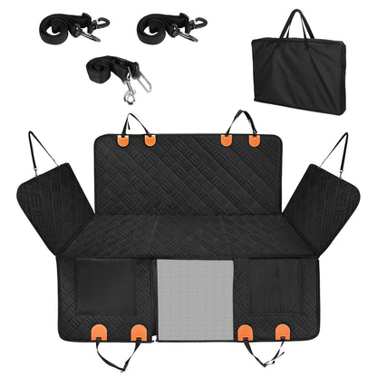 1Pc Dog Car Seat Cover For Back Seat Waterproof Oxford Cloth Seat Cover Hammock Non-Slip Scratchproof Back Seat Extender With Side Flap Mesh Window Storage Bag For Car SUV Truck