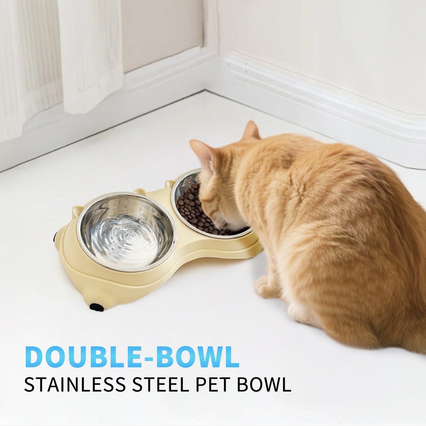Double Stainless Steel Pet Bowl Set, Macaron Colors, Non-Slip Base And Easy To Clean For Cats And Dogs, Indoor And Outdoor Use