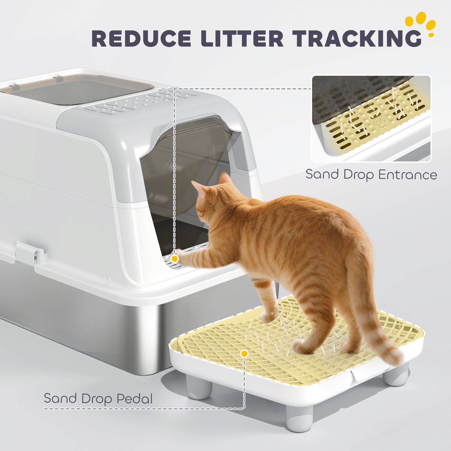 Extra Large Stainless Steel Litter Box, Enclosed Cat Litter Box with Scoop, Deodorizer Bag, Sand Drop Pedal