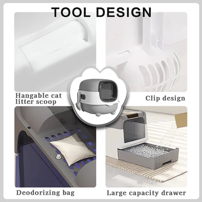 Splash Proof Cat Litter Box Splash Proof Cat Litter Box Closed Cat Litter Box With Lid, Easy To Clean Drawer Design, Odor Control, Space Saving Pet Waste Solution, Splash Proof Cat Toilet Front Entran