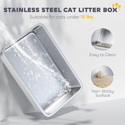 Extra Large Stainless Steel Litter Box, Enclosed Cat Litter Box with Scoop, Deodorizer Bag, Sand Drop Pedal