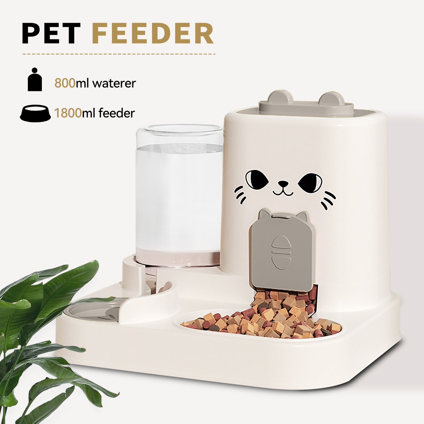 2-in-1 Automatic Cat Feeder And Water Dispenser - Dry Wet Separation, Cute Colored Face Feeder, Durable Plastic, Very Suitable For Indoor Pets To Drink Water And Healthy Diet, Cat Food And Water Dispe
