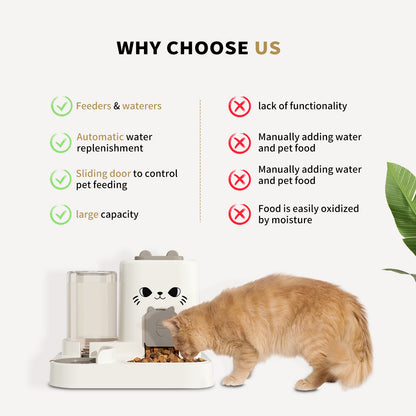 2-in-1 Automatic Cat Feeder And Water Dispenser - Dry Wet Separation, Cute Colored Face Feeder, Durable Plastic, Very Suitable For Indoor Pets To Drink Water And Healthy Diet, Cat Food And Water Dispe