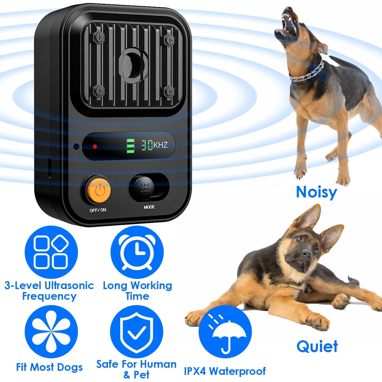 Black-Green Color Options -- 1Pc Ultrasonic Anti-Barking Device Rechargeable Auto Dog Bark Control Deterrent Box Training Device IPX4 Waterproof With 3 Frequency Max 32.8Feet Sensing Distance For Most