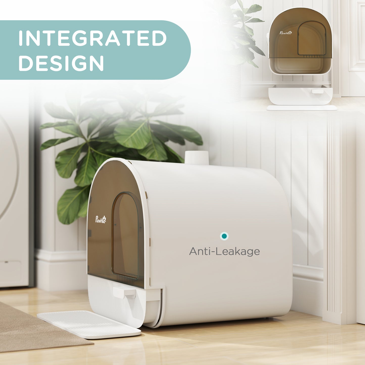 Cat Litter Box with Lid with Scoop and Filter, White