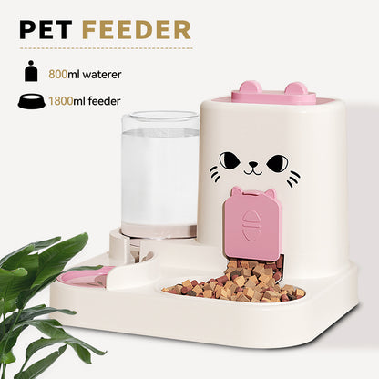 2-in-1 Automatic Cat Feeder And Water Dispenser - Dry Wet Separation, Cute Colored Face Feeder, Durable Plastic, Very Suitable For Indoor Pets To Drink Water And Healthy Diet, Cat Food And Water Dispe