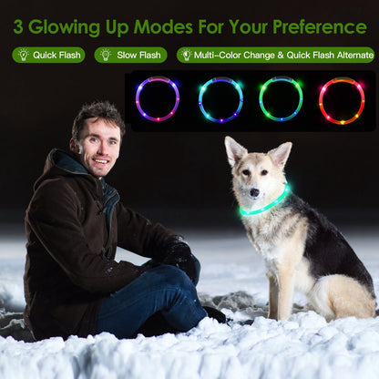 1Pc USB Rechargeable LED Dog Collar Multi Color Lighting Dog Safety Collar Cuttable Length Glow Dog Collar For Small Medium Large Dog Night Walking