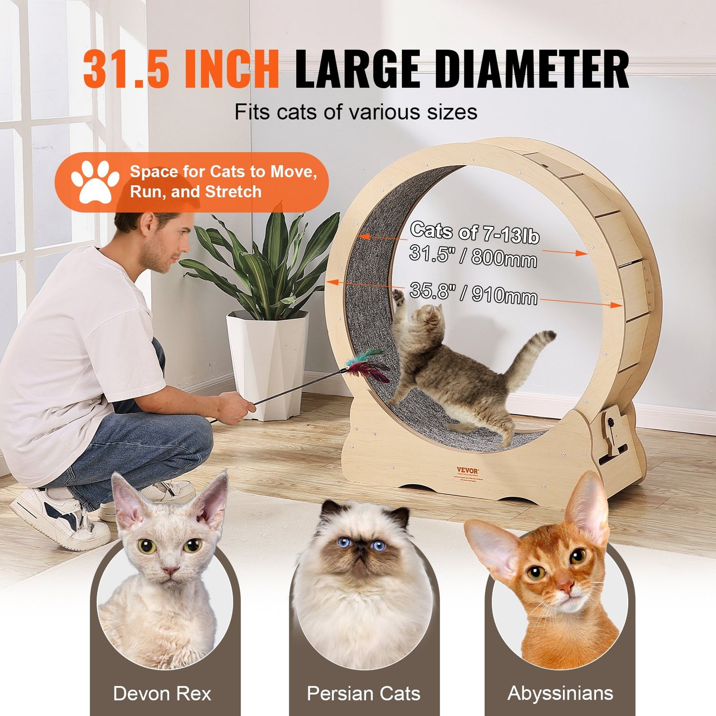 Cat Exercise Wheel Large Cat Treadmill Wheel For Indoor Cats 35.8 Inch