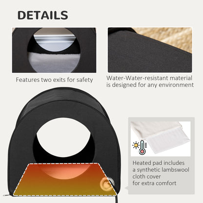 Winter Portable Heated Double Wide Water-Resistant Indoor Outdoor Cat Houses For Multiple Cats - Black