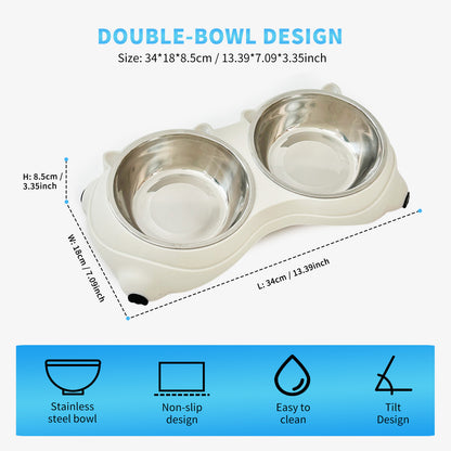Double Stainless Steel Pet Bowl Set, Macaron Colors, Non-Slip Base And Easy To Clean For Cats And Dogs, Indoor And Outdoor Use