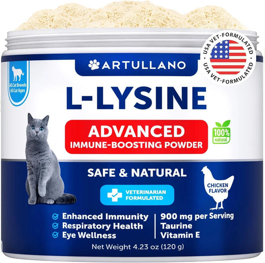 Do Not Sell On Amazon  L Lysine For Cats Lysine Powder Supplement 900mg Serving Immune Support For Cats & Kittens Sneezing Runny Nose Squinting Watery Eyes Cold Eye Respiratory Health With Taurine