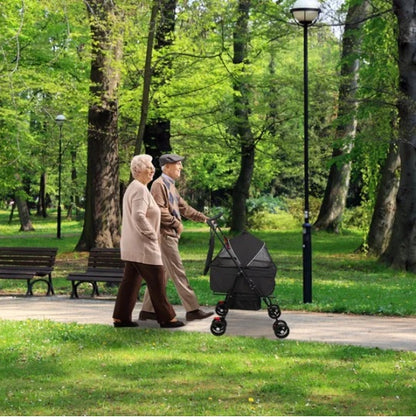 4 Wheels Pet Stroller Foldable Carrier Strolling Cart Travel Jogger Pet Stroller With Removable Liner Storage Basket For Dog Cat