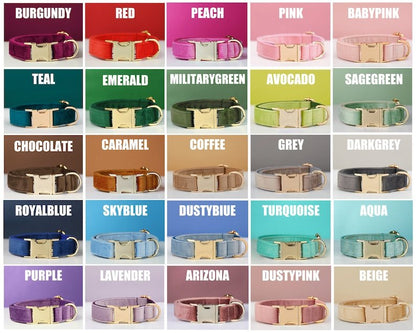 Multiple Colour Velvet Personalise Dog Collar Leash Set With Bow