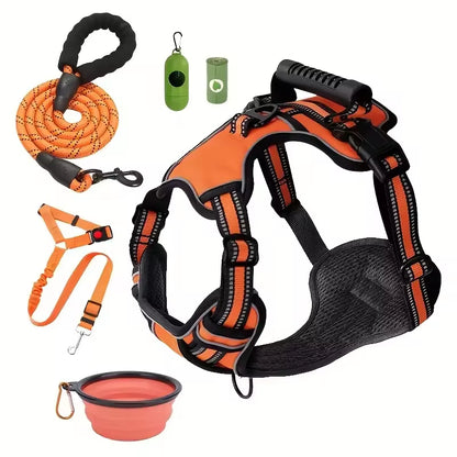 The Best Dog Harness, Tactical Service Dog Harness Strap Set, Car Seat Belt, Collapsible Bowl, Biodegradable Trash Bag Set For Dogs